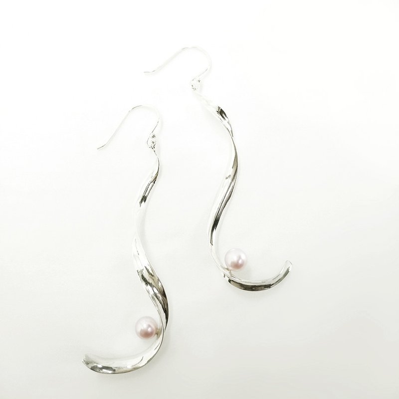 曲线系列   午夜精灵(珍珠版)耳勾/耳环 - 耳环/耳夹 - 纯银 