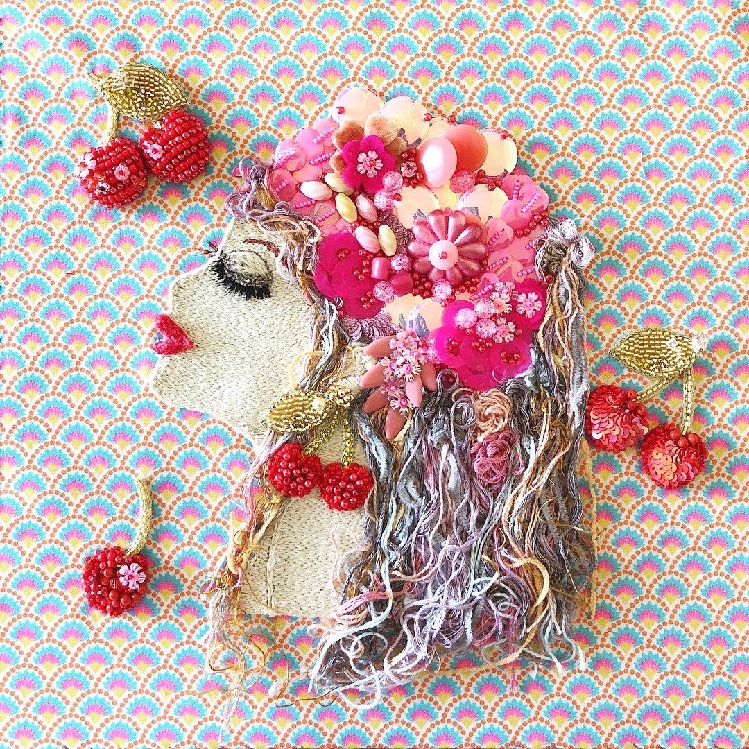 Cherry   embroidery beads handmade art - 其他 - 绣线 红色