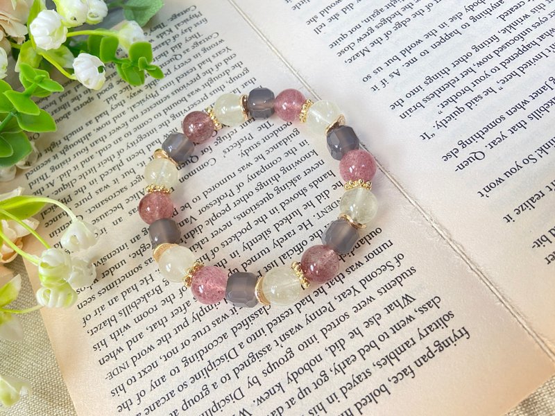 白水体草莓晶/柠檬黄水晶/烟紫玛瑙 - 手链/手环 - 半宝石 多色