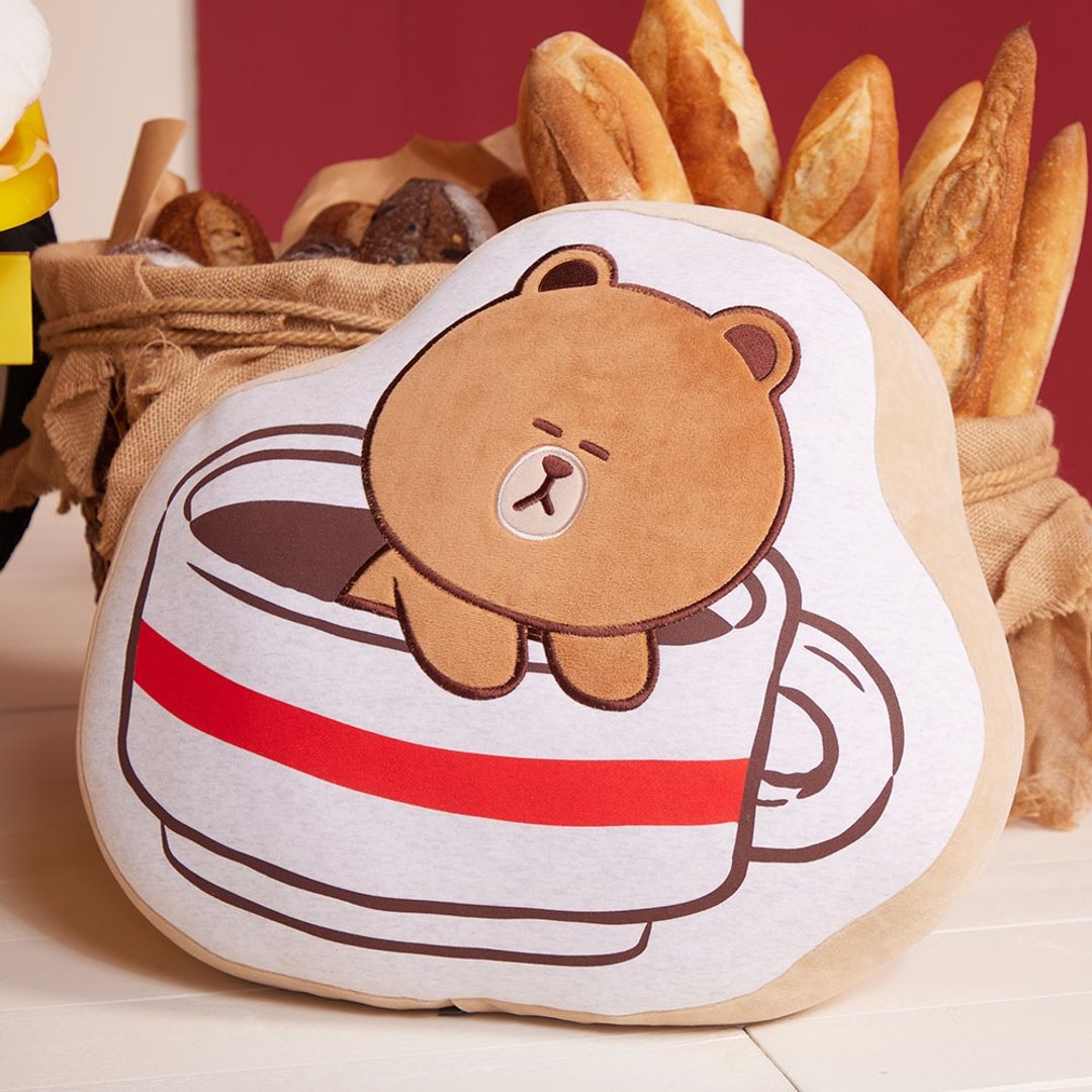 LINE FRIENDS 熊大咖啡杯抱枕 - 枕头/抱枕 - 棉 咖啡色