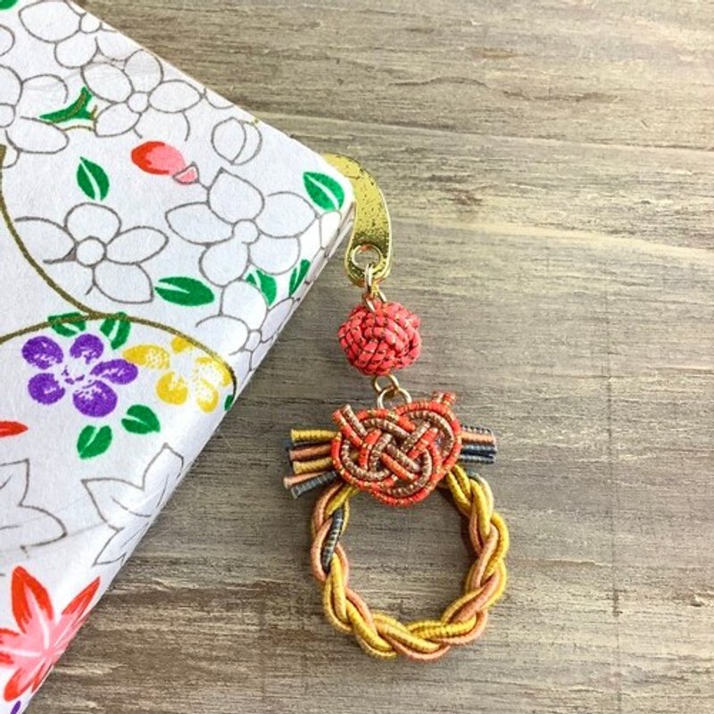 御朱印搜集册书签 水引【迷你花圈】书挡 日式风格 手帐 金色 红色 - 书签 - 其他金属 金色