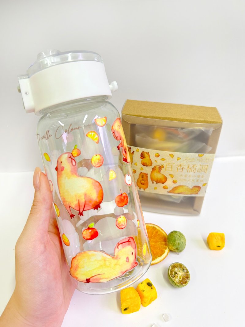 【水豚宝宝 x 百香橘调 】水彩插画 水樽 水瓶 水杯 杯子 柠檬 橙 - 水瓶/水壶 - 塑料 橘色