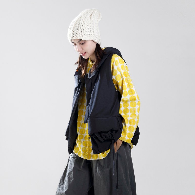 垂坠口袋连帽铺棉背心 - 女装背心 - 羊毛 蓝色