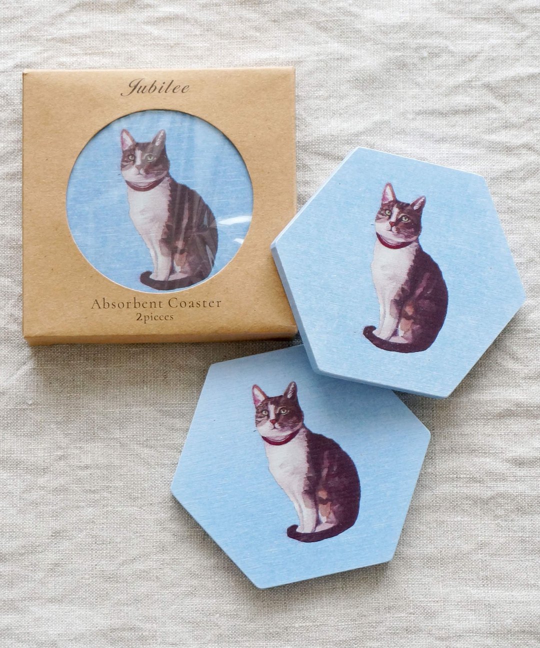 Jubilee 矽藻土杯垫 2片1组 猫咪 蓝色 六边形款 - 杯垫 - 其他材质 多色