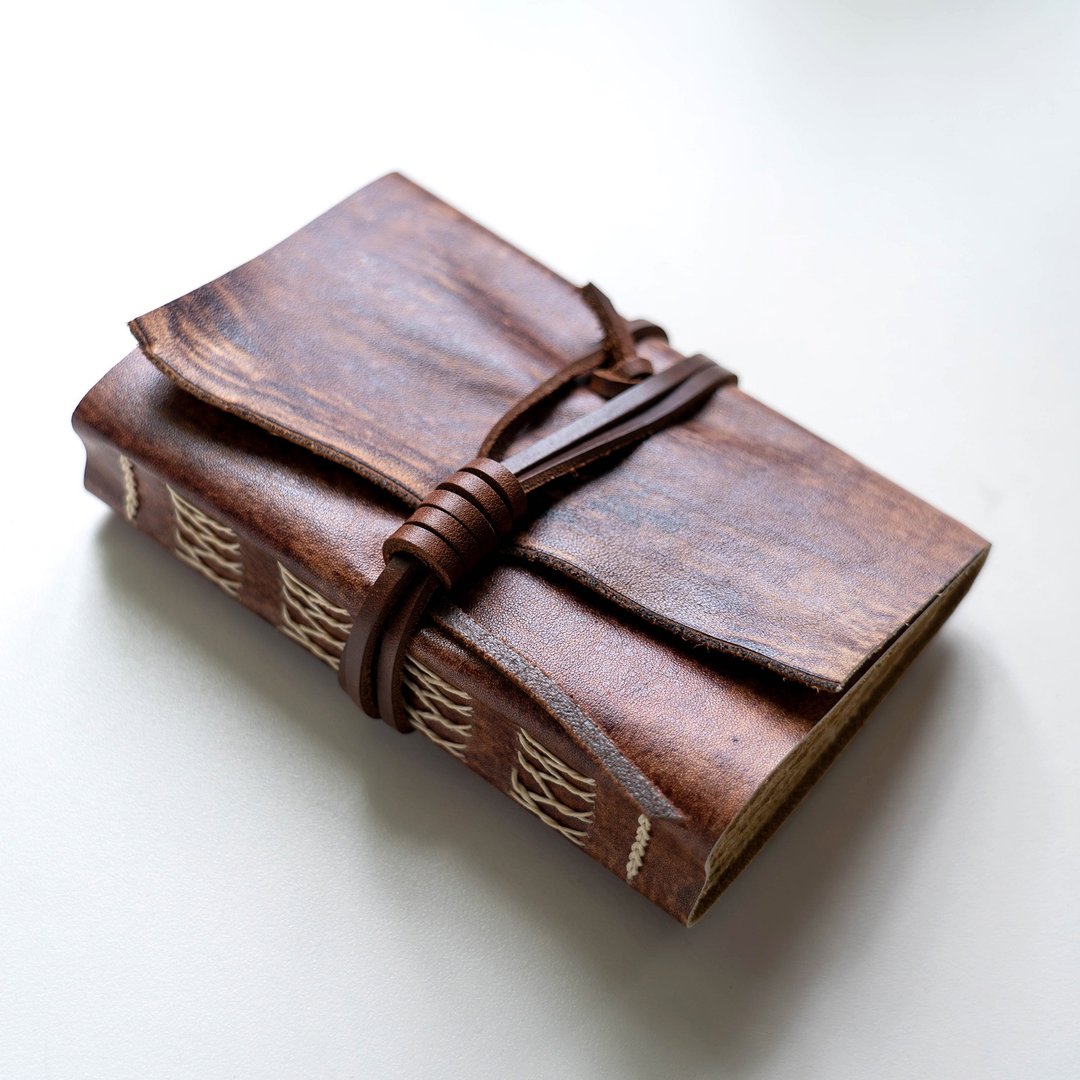 笔记本/手帐 真皮 Leather Journal, Vintage Bookbinding (Natural Edge / Rustic Brown) - 笔记本/手帐 - 真皮 
