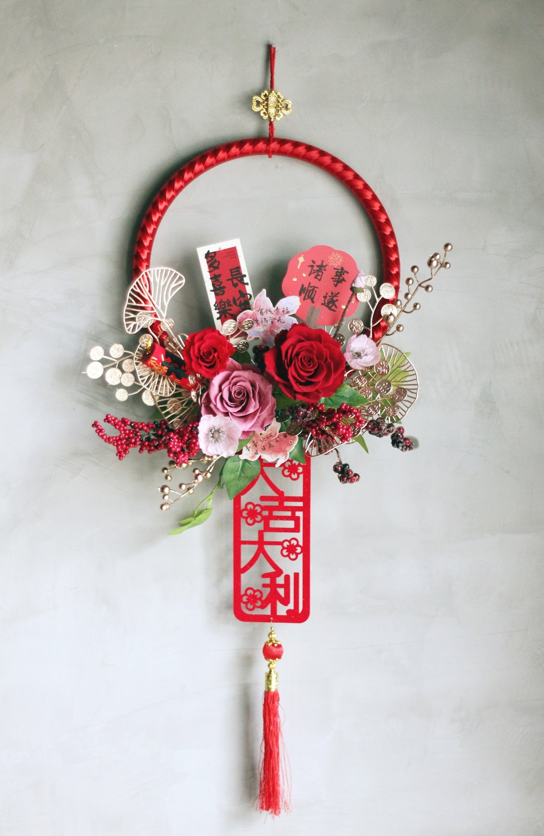 春节花礼 / 不凋花系列 / 骏马奔腾  吉祥话花环挂饰 - 干燥花/捧花 - 植物．花 多色
