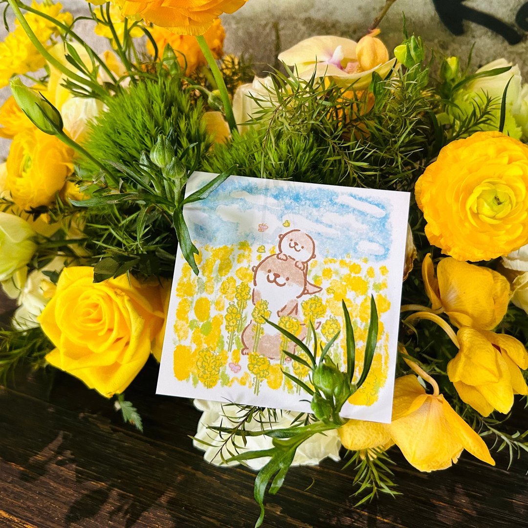 Shine原创可爱水獭春日明信片方形迷你卡片 - 卡片/明信片 - 纸 