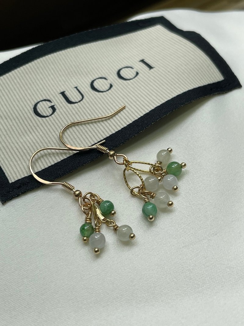 丰收//天然翡翠A货 白翡 绿翠 美国14KGF配饰 925银镀金 耳 - 耳环/耳夹 - 玉石 