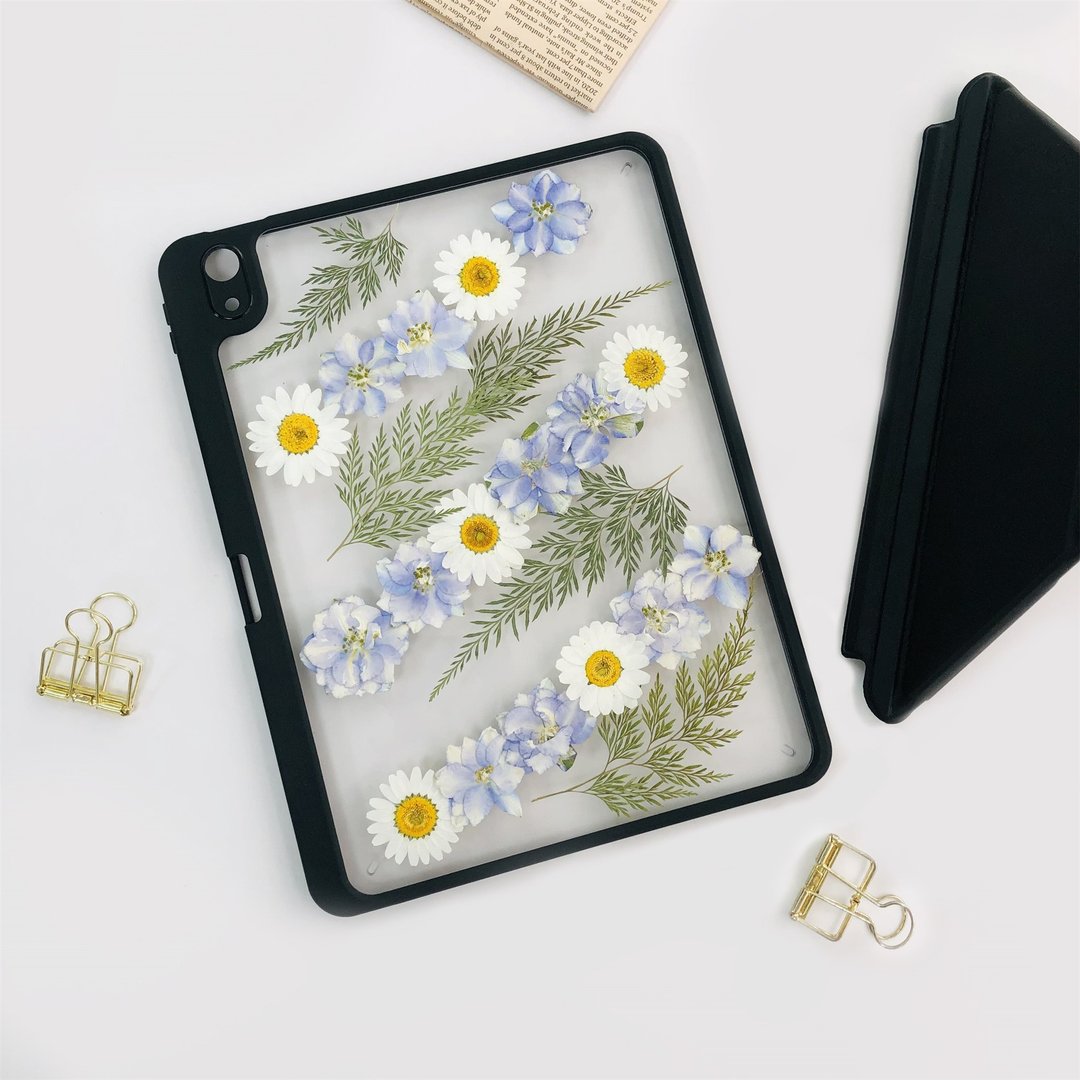 蓝白花绿叶手作押花iPad壳 iPad Air 11寸13寸iPad Pro11寸13寸 - 平板/电脑保护壳 - 植物．花 