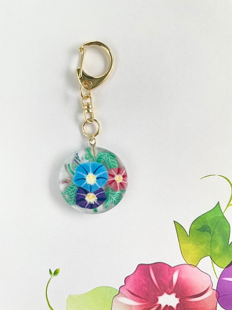 手绘牵牛花透明钥匙扣　蓝色　紫色　透明 - 钥匙链/钥匙包 - 树脂 多色
