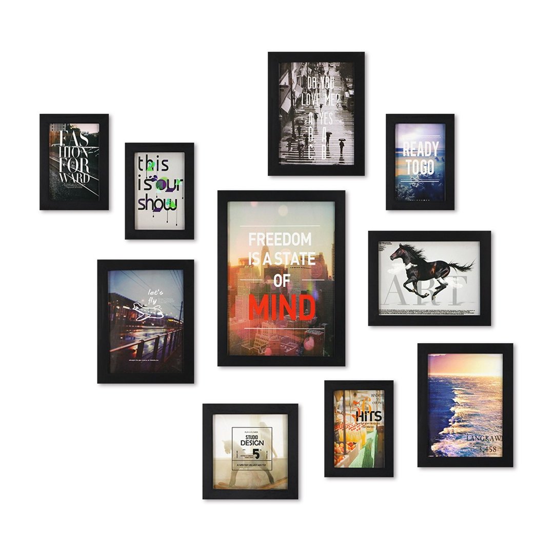北欧简约相框 黑色10入组合 工业风 LOFT 装饰布置 画框 照片墙 - 画框/相框 - 木头 黑色