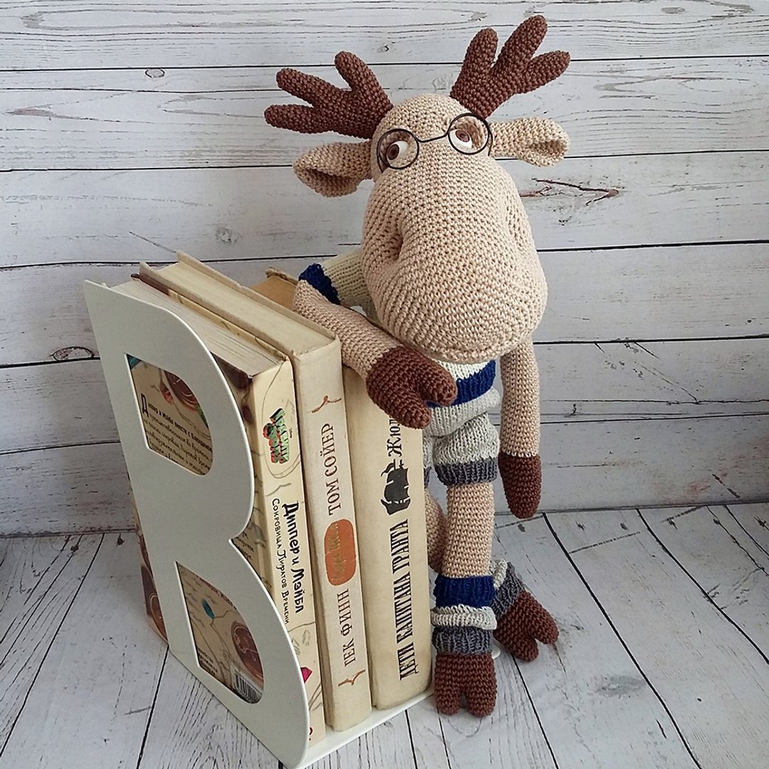 Crochet toys Traveler Elk / knitted cotton anima toy / knitted toys - 玩偶/公仔 - 棉．麻 咖啡色
