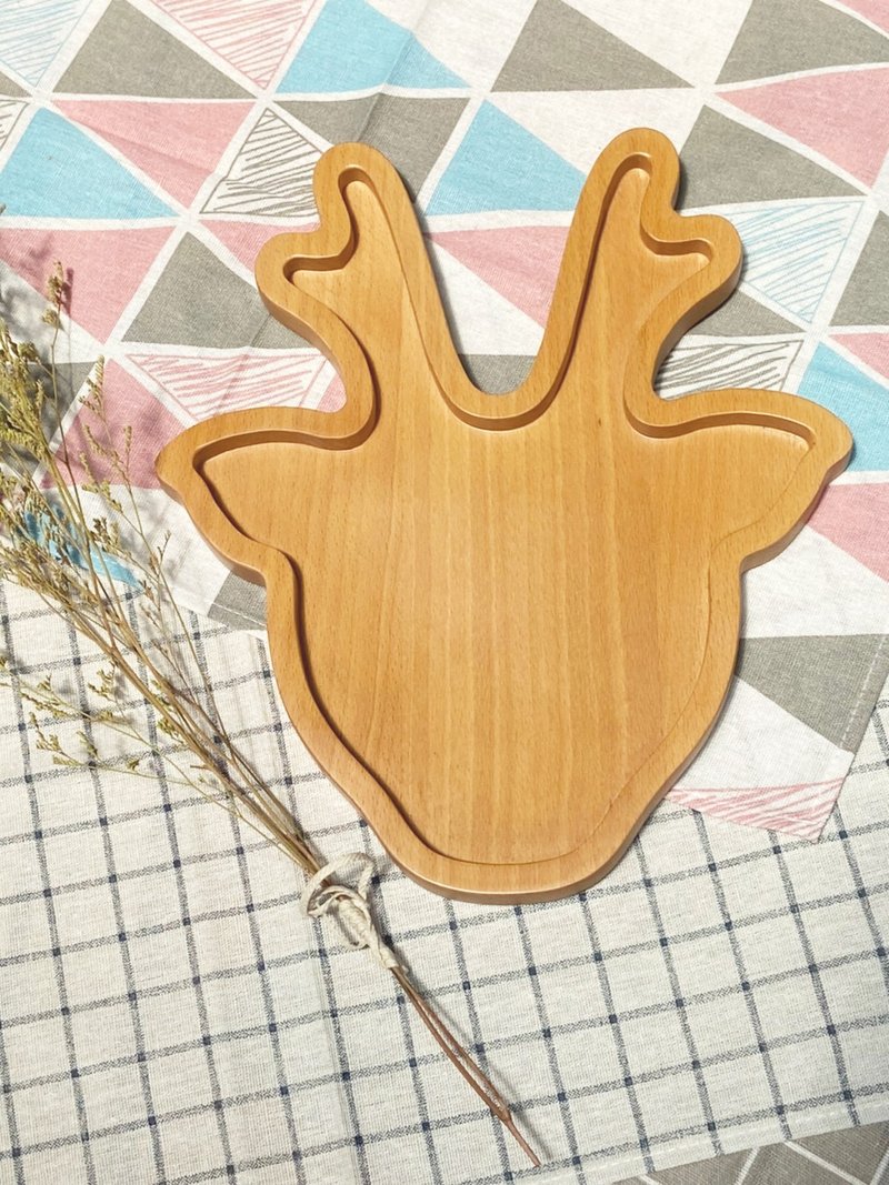 原木木作可爱动物餐盘 - 驯鹿款 - 厨房用具 - 木头 咖啡色