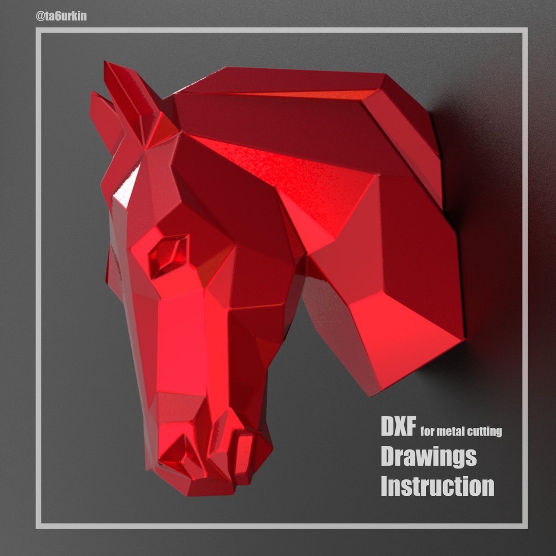 Sheet Metal Template Horse Head (v2) Project Sculpture (dxf, PDF) - 图文模板设计 - 其他材质 