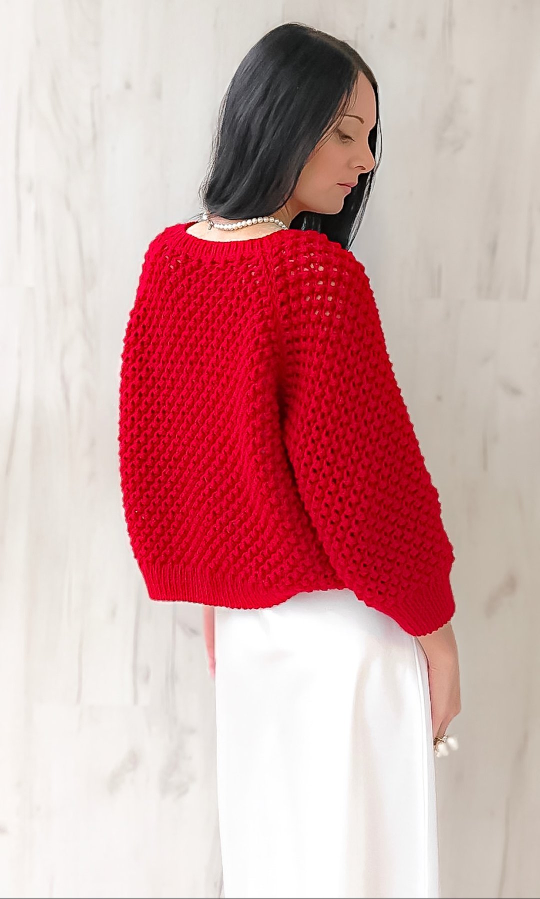 Red sweater jacket Textured cardigan Handmade sweater coat Knitted blouse women - 女装针织衫/毛衣 - 羊毛 