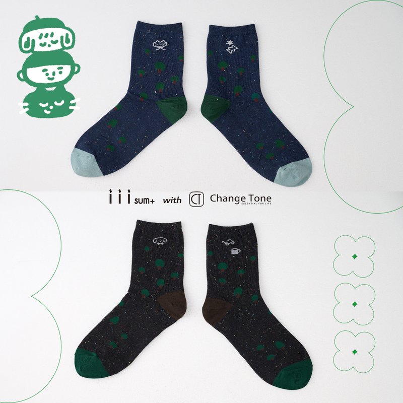 森林星空 深蓝/黑 彩点 iii sum+ × ChangeTone 联名袜款 - 袜子 - 棉．麻 黑色