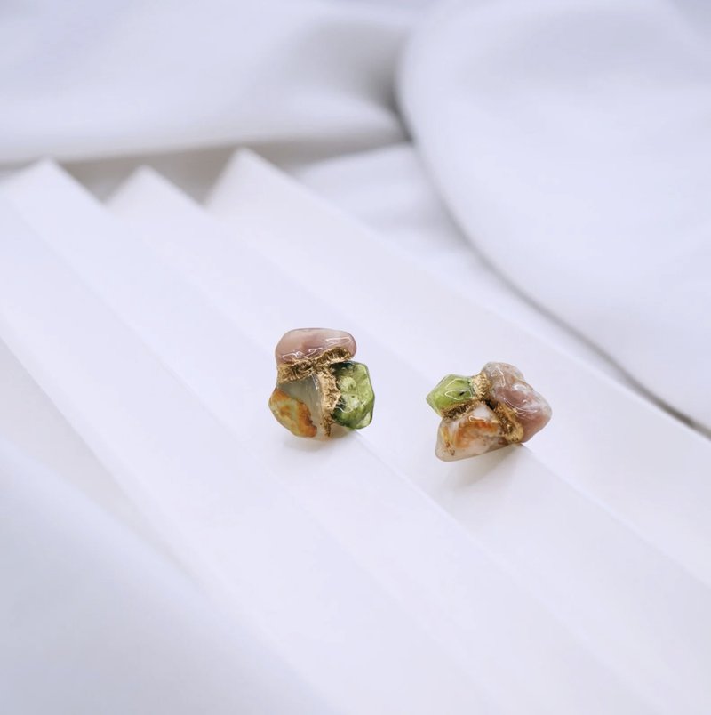 韵彩作品F 不对称独一无二金继饰品_金绪 - 耳环/耳夹 - 半宝石 粉红色