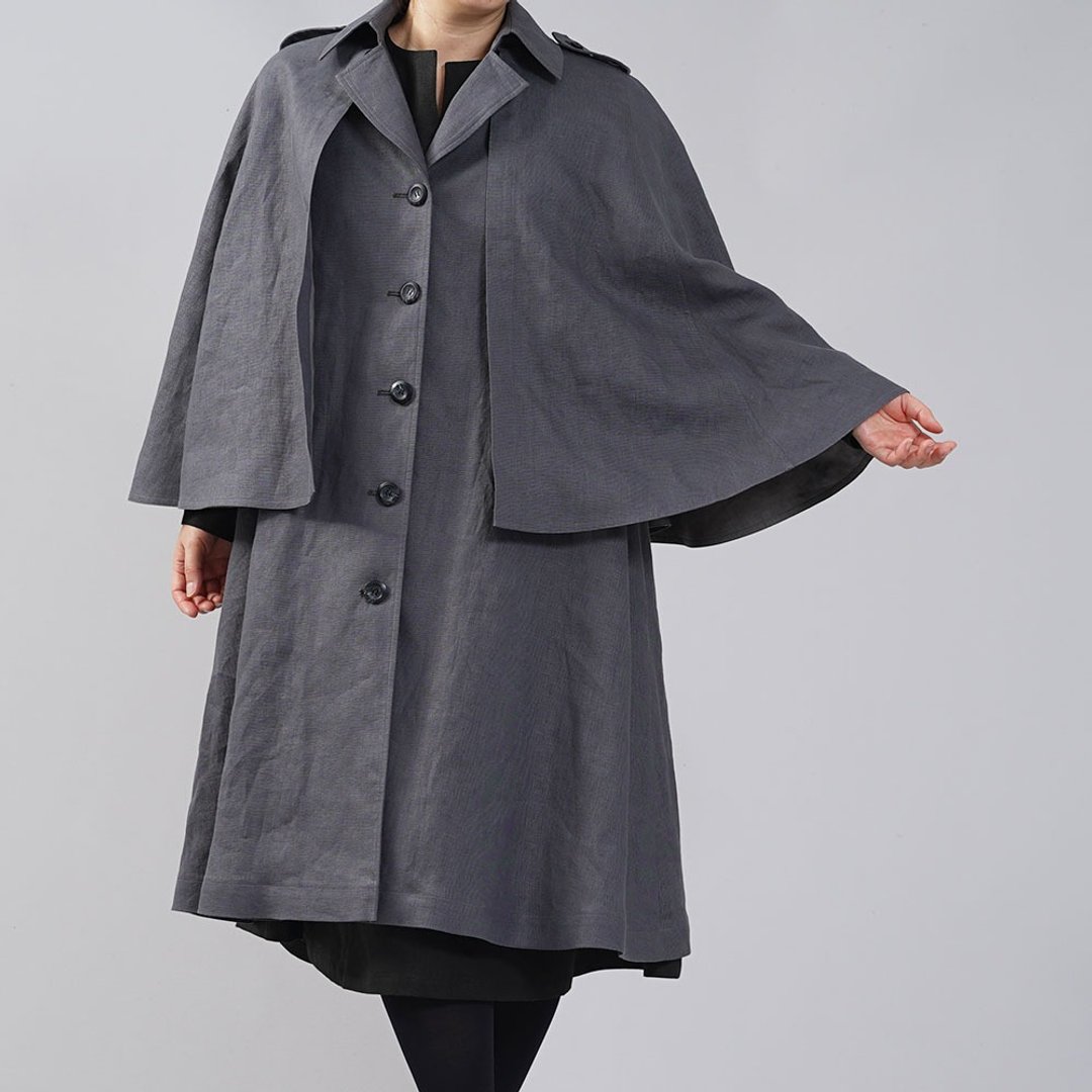 wafu --Pure flax cloak Midweight Linen Inverness Coat / Dimgray h027a-dmg2 - 女装西装外套/风衣 - 亚麻 灰色