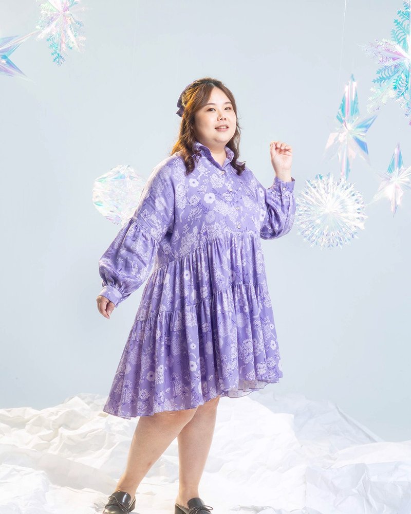【LADY】复古皇后紫 三层奶油蛋糕 衬衫小洋装 天丝 S-2XL - 洋装/连衣裙 - 棉．麻 紫色