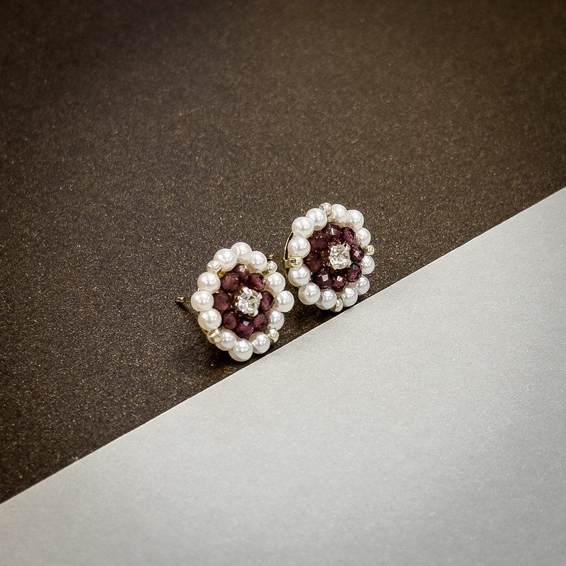 珍珠深紫水晶耳环 - 耳环/耳夹 - 其他金属 紫色