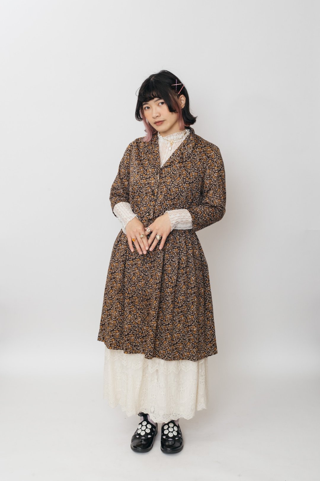 Vintage dress/ 日式长袖洋装【初恋贩卖所】B506 - 洋装/连衣裙 - 其他人造纤维 