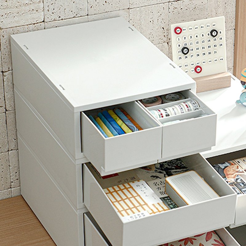 日本霜山 无印风单层深型抽屉收纳箱(2小抽+1大抽) - 收纳用品 - 塑料 白色