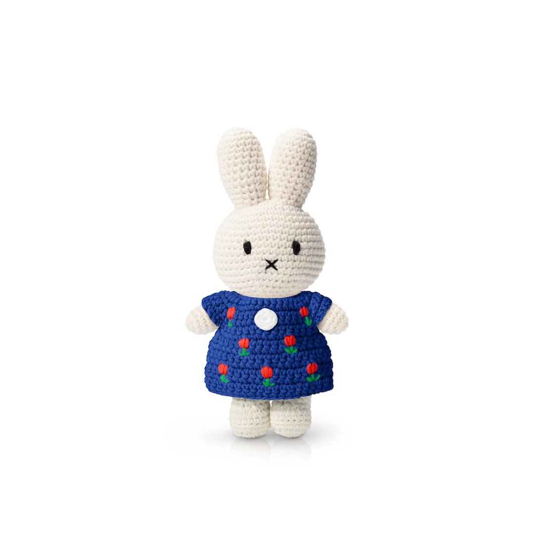 荷兰Miffy米飞兔【miffy&郁金香蓝洋装】手工纯棉勾针疗愈娃娃 - 玩偶/公仔 - 棉．麻 蓝色