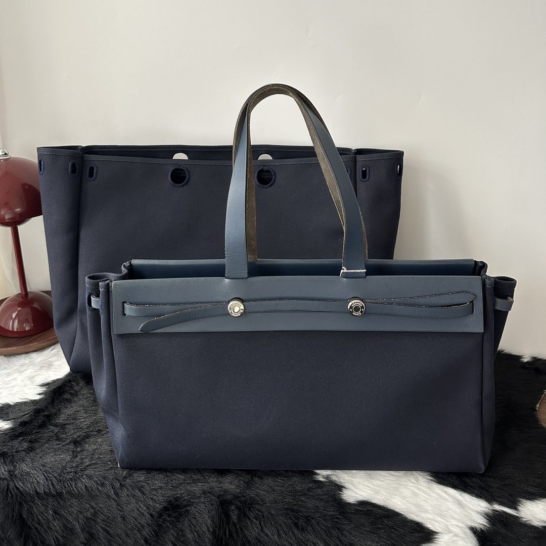 Hermès 爱马仕 罕有横版 Herbag 托特包 - 侧背包/斜挎包 - 人造皮革 蓝色