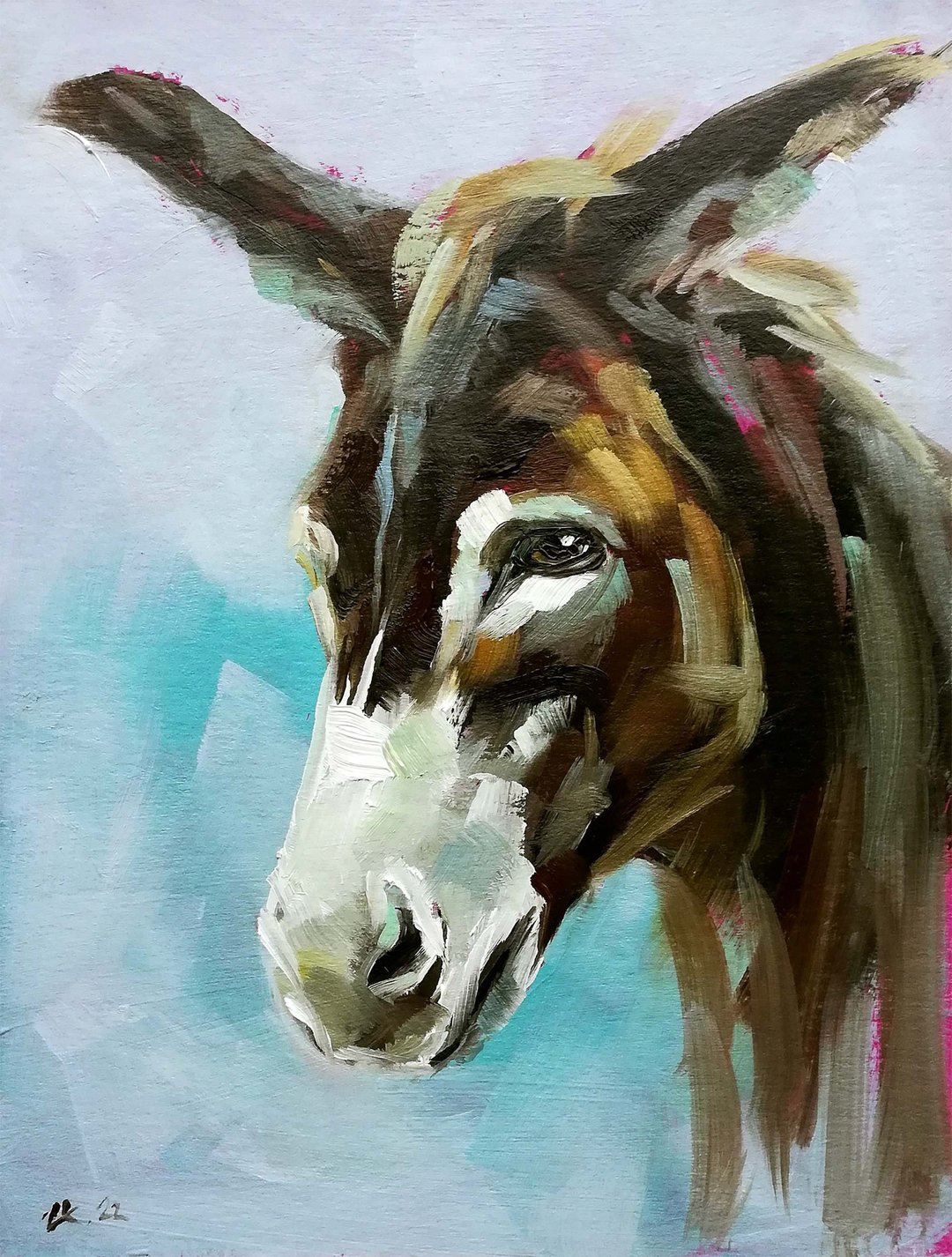 Donkey Painting Animal Portrait Farmhouse Wall Art Hand Painted Artwork - 海报/装饰画/版画 - 其他材质 多色