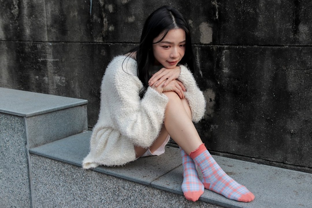 unni田园花边推推袜-棉袜 中筒袜 袜子 鞋履袜品 sock 女袜 透气 - 袜子 - 棉 蓝色
