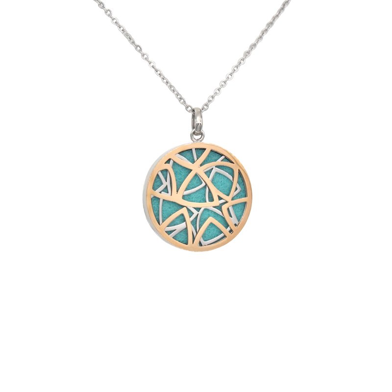 316医疗钢 | 几何线条圆形香熏海棉保健吊坠项链 - 项链 - 不锈钢 