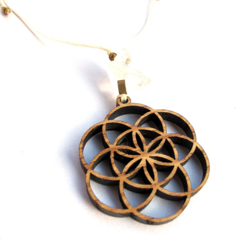Wooden Pendant Seed of Life Symbol - 项链 - 木头 咖啡色