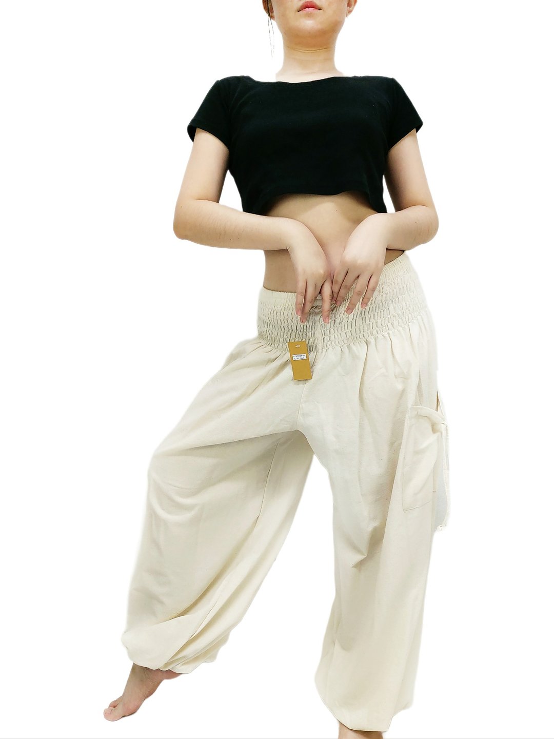 Women Harem Pants Aladdin Pants Unisex Trouser Thai Cotton Pants Ivory - 女装长裤 - 棉．麻 蓝色