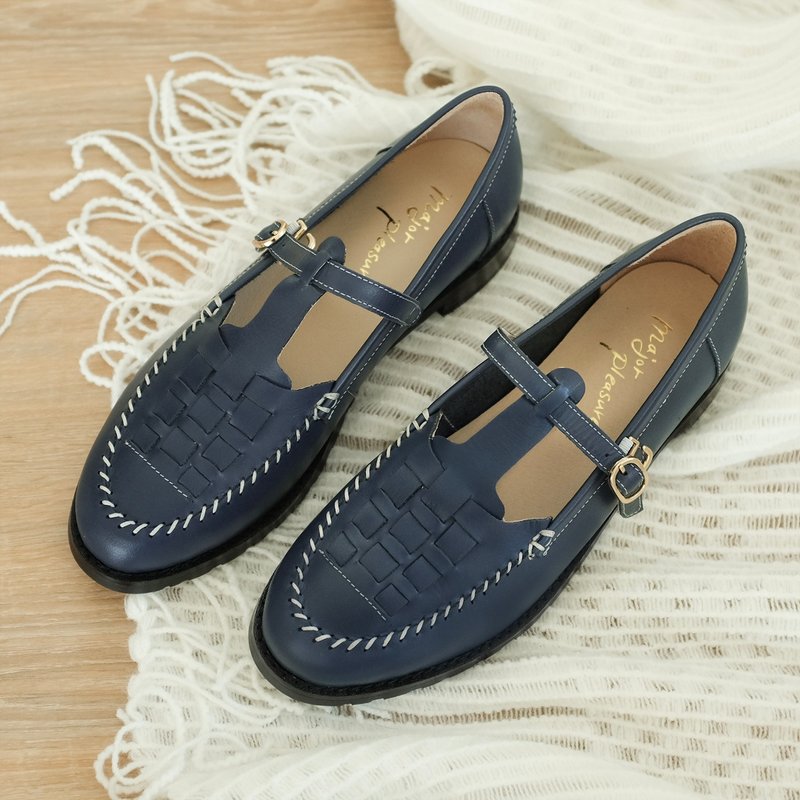 花与爱丽丝! 编织系带玛莉珍鞋 蓝 全真皮 MIT -琉璃绀 - 玛莉珍鞋 - 真皮 蓝色