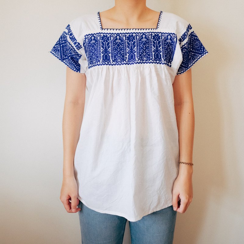 Vintage 墨西哥部落手工刺绣上衣 - 女装上衣 - 棉．麻 