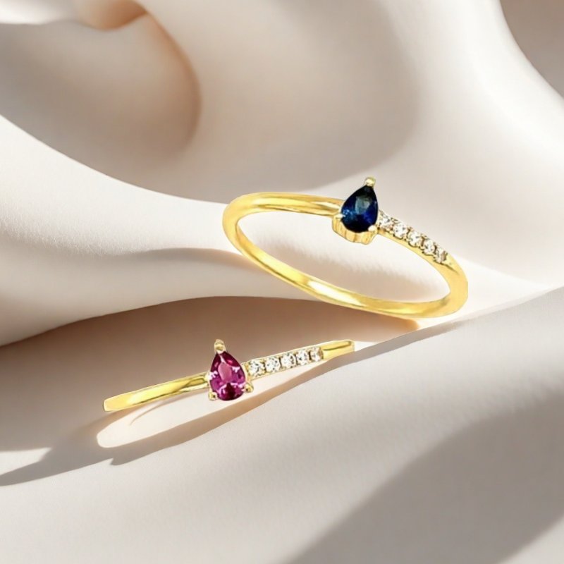 纯14K│简雅水滴蓝宝钻戒│黄K - 戒指 - 贵金属 金色