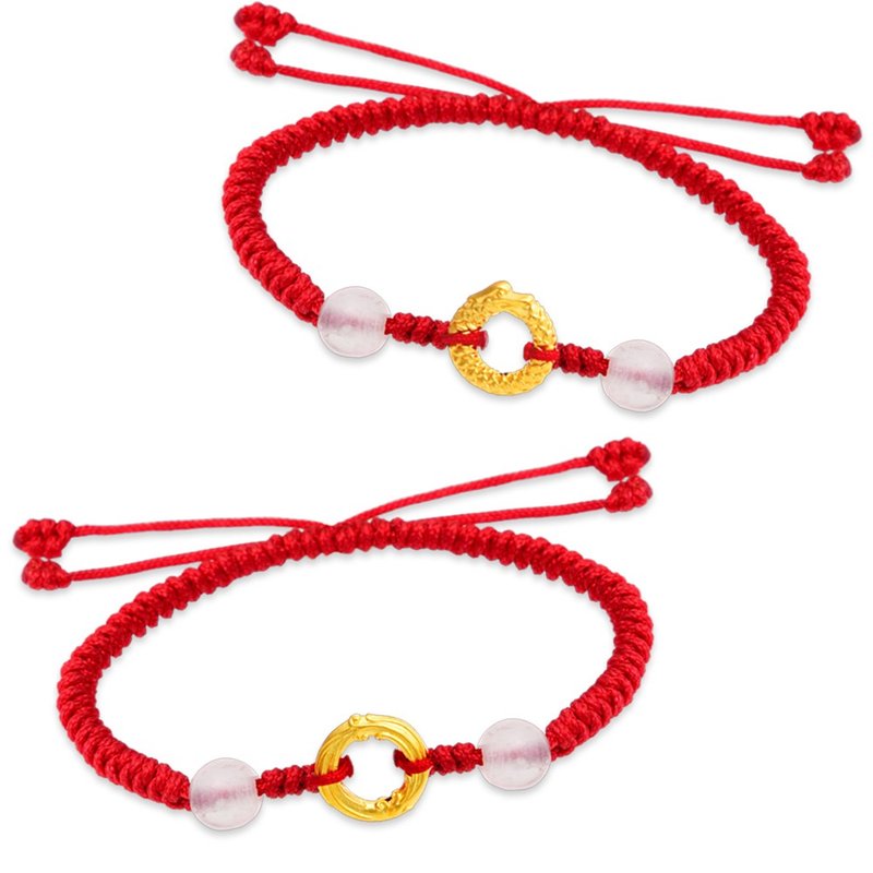 【童乐绘金饰】人中龙凤 儿童红编织手绳 约重0.05钱(弥月送礼) - 满月礼盒 - 24k 金 金色