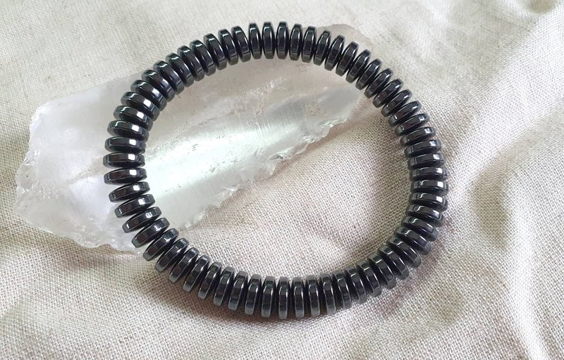 CJ71。赤铁矿盘珠手珠 - 手链/手环 - 半宝石 黑色