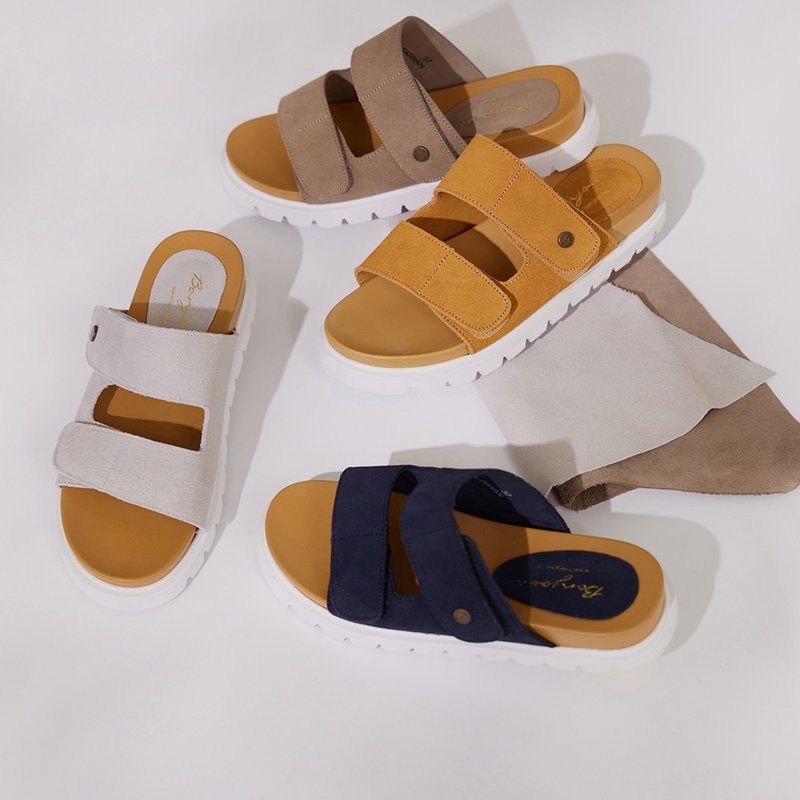 晴雨二穿!真皮抗水升级版舒压厚底晴雨拖鞋 - 男女凉鞋 - 其他人造纤维 卡其色