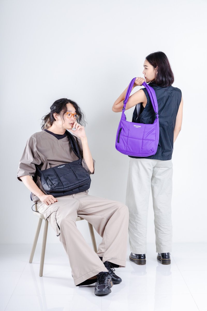 Walking Stitch：Pluto Hobo 包：单肩包 - 侧背包/斜挎包 - 防水材质 黑色