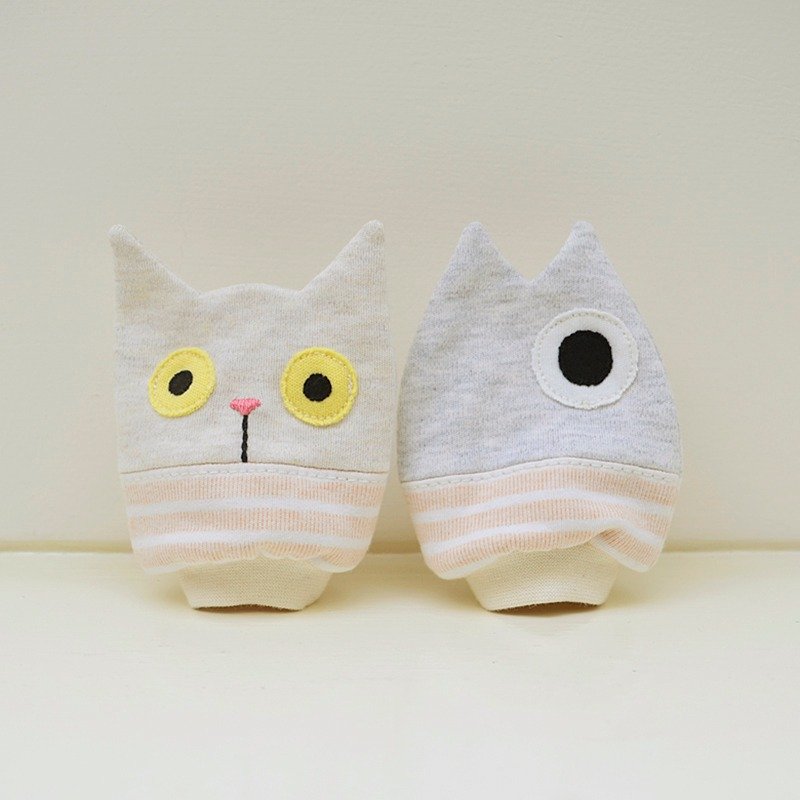 小猫与鱼 婴儿有机彩棉手套 - 围嘴/口水巾 - 棉．麻 卡其色