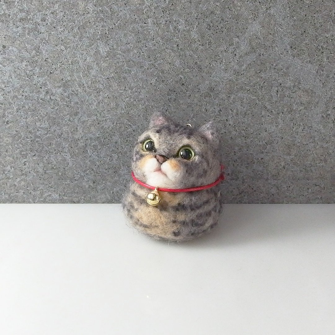 定制宠物羊毛毡 虎斑猫 丸子系列 定制化 情人节 圣诞礼物 生日 - 玩偶/公仔 - 羊毛 灰色