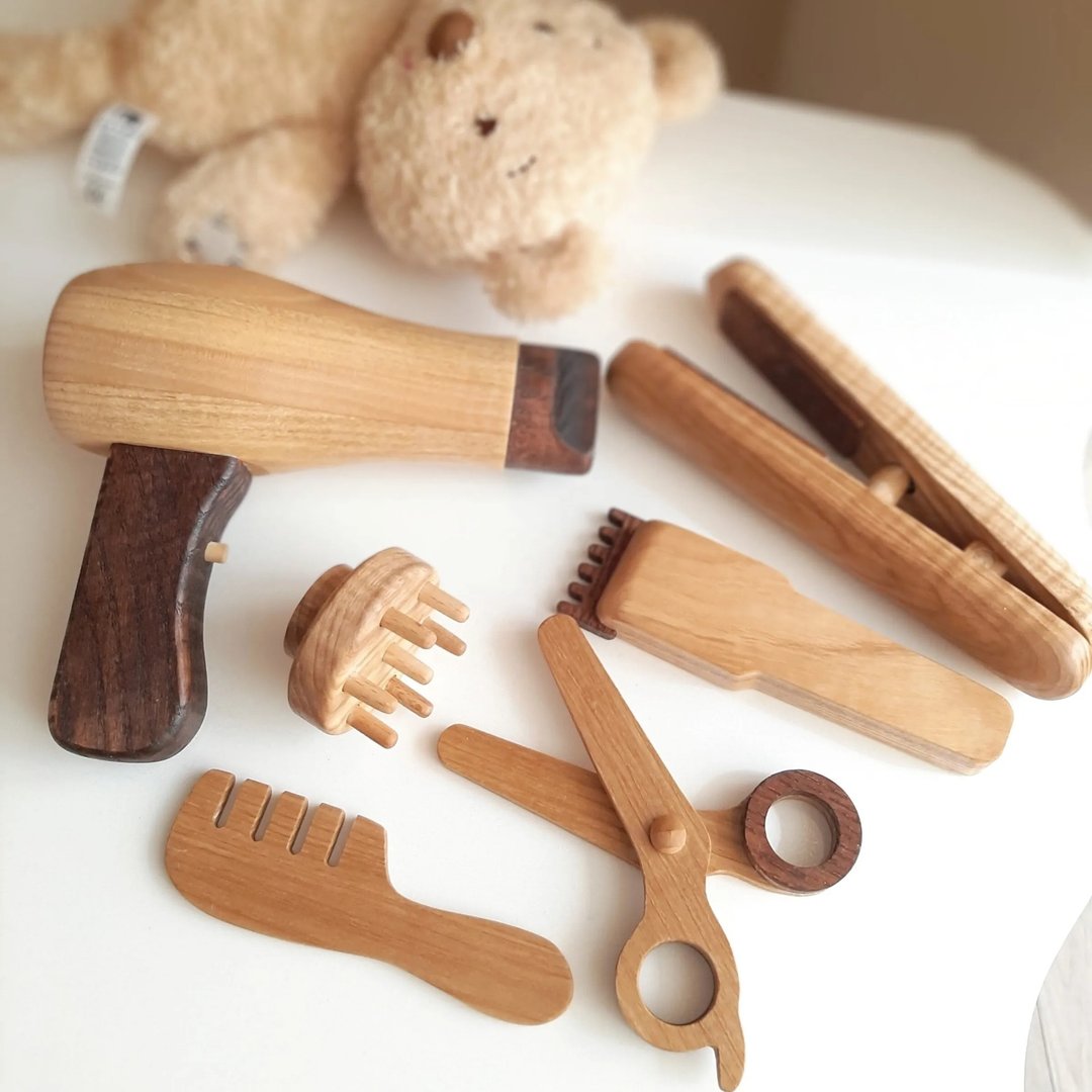 Lemi Toys 木制理发师组合 - 玩具/玩偶 - 木头 咖啡色