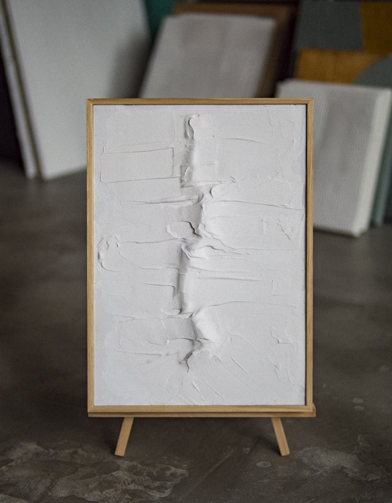 极简石膏画【床单下有蛇 + 框】小 / 库存 / 纯手工 - 海报/装饰画/版画 - 其他材质 白色