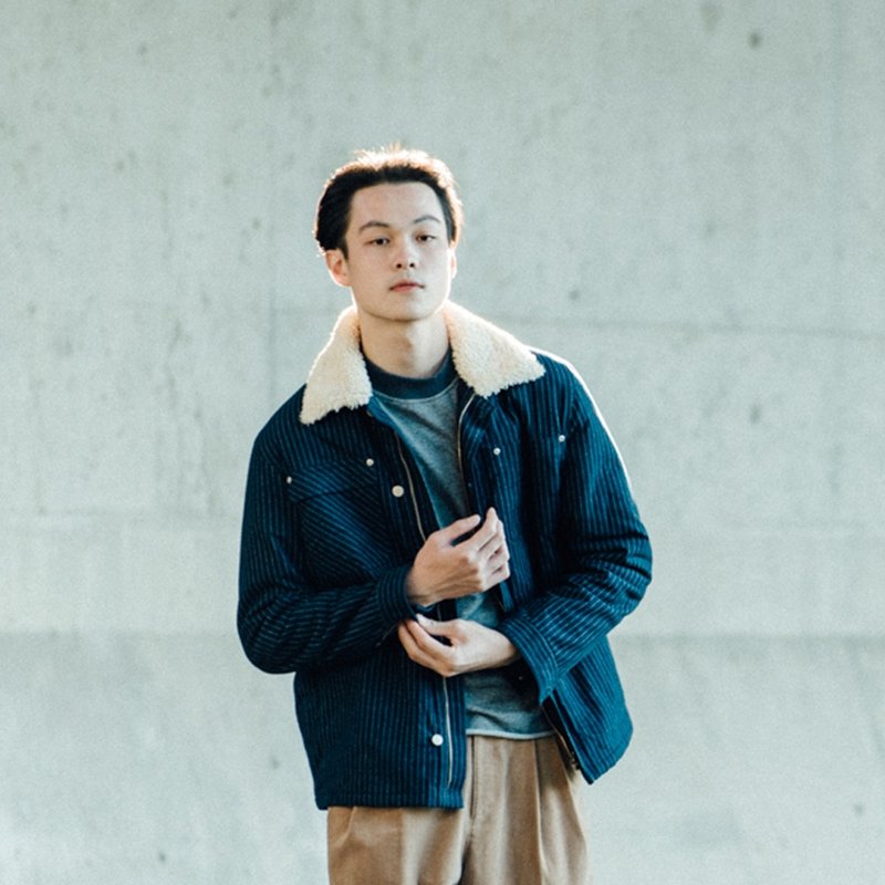 蓝染铺棉毛领工装外套 - 男装外套 - 棉．麻 蓝色