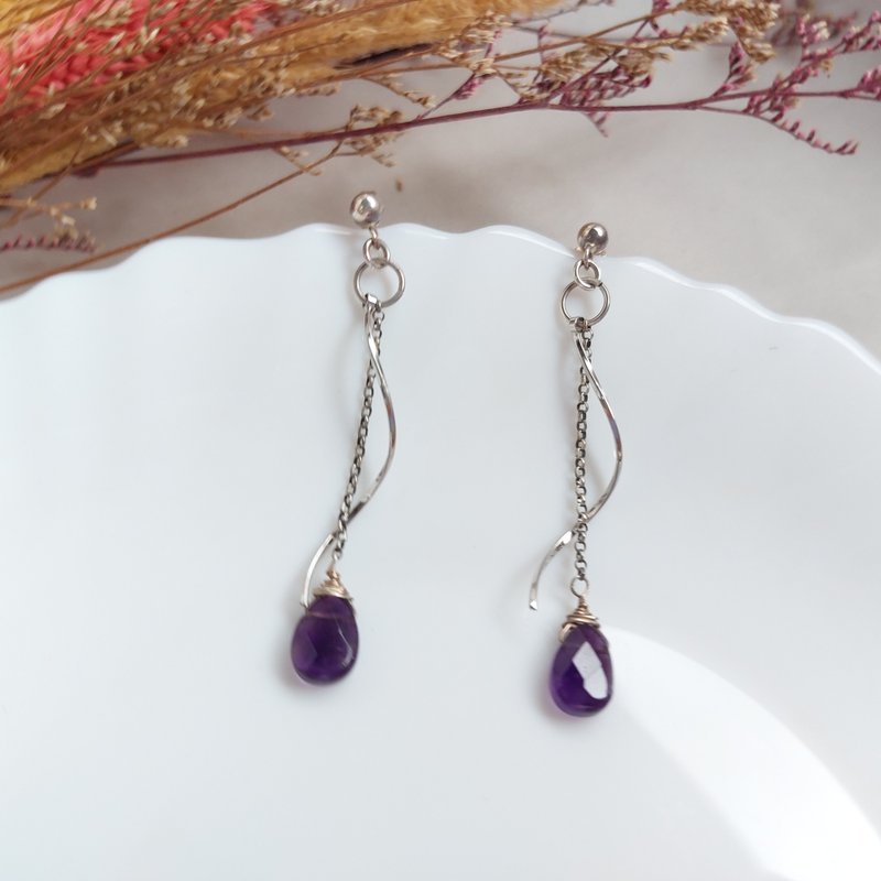 s925纯银 紫水晶耳环 | 手作定制 手链 项链 耳饰 饰品 - 耳环/耳夹 - 纯银 