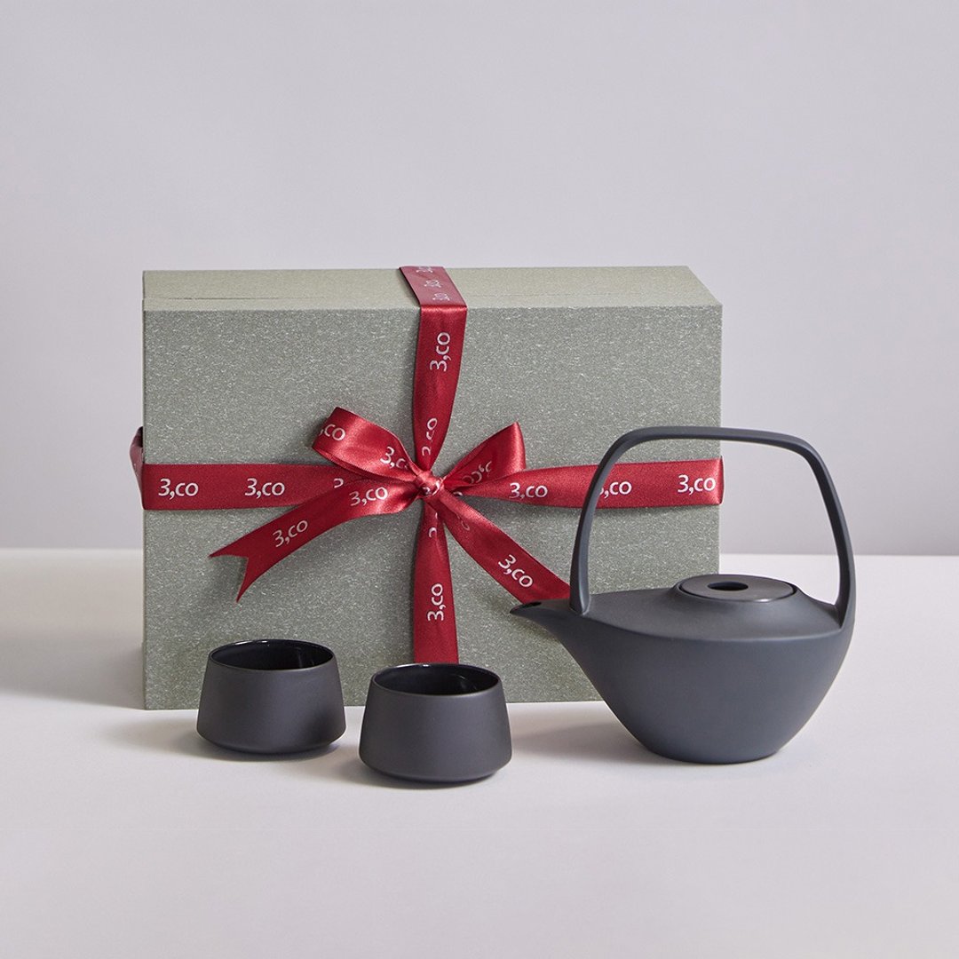 【3,co】水波提梁壶礼盒组(4件式) - 黑 - 茶具/茶杯 - 瓷 黑色