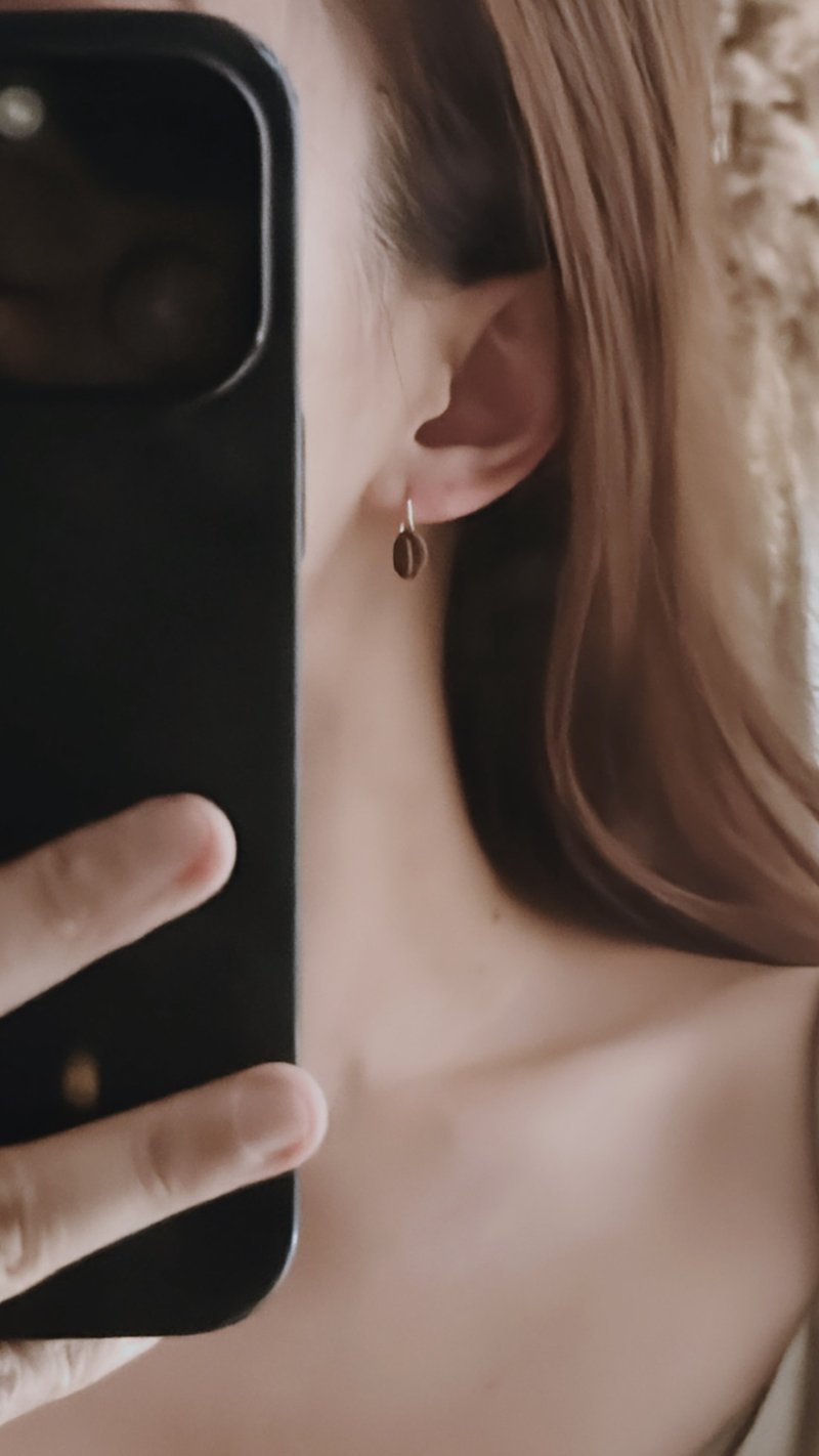 包邮 | 环保概念 | s925 | 简约 | 咖啡豆耳环 - 耳环/耳夹 - 环保材料 金色