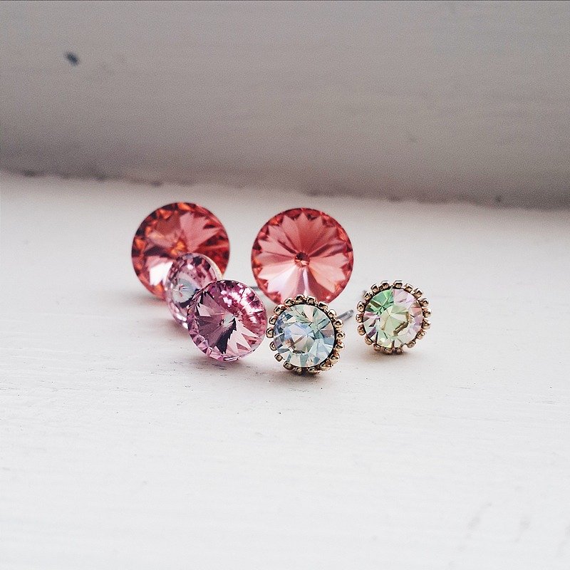 momolico 耳环 swarovski 简单风 (3对) - 耳环/耳夹 - 其他材质 红色