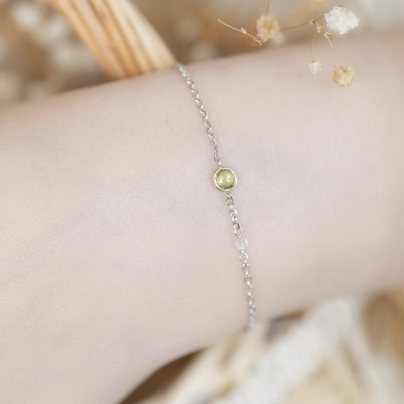 橄榄石925纯银方糖葡萄石果实手链 - 手链/手环 - 水晶 银色